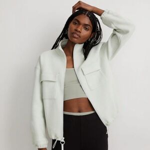Madewell Mint Green Quilted Jacquard‎ Zip Women Jacket Sz M
